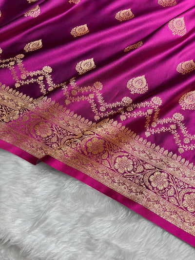 Banarasi Satin Katan Saree Floral Boota Pattern in Wine Magenta Shades SK145