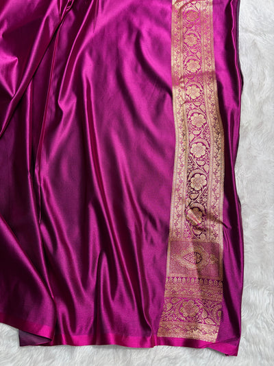 Banarasi Satin Katan Saree Floral Boota Pattern in Wine Magenta Shades SK145