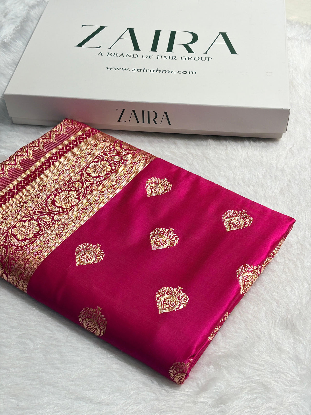 Banarasi Satin Katan Saree Floral Boota Pattern in Rani Shades SK145
