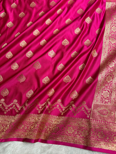 Banarasi Satin Katan Saree Floral Boota Pattern in Rani Shades SK145