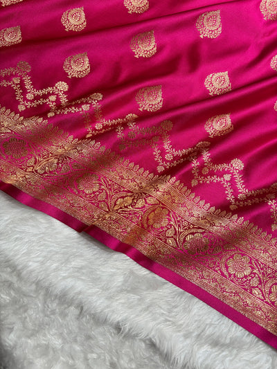 Banarasi Satin Katan Saree Floral Boota Pattern in Rani Shades SK145