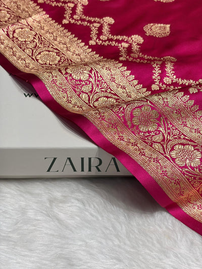 Banarasi Satin Katan Saree Floral Boota Pattern in Rani Shades SK145