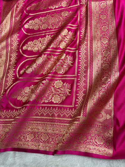 Banarasi Satin Katan Saree Floral Boota Pattern in Rani Shades SK145