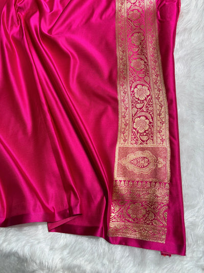 Banarasi Satin Katan Saree Floral Boota Pattern in Rani Shades SK145
