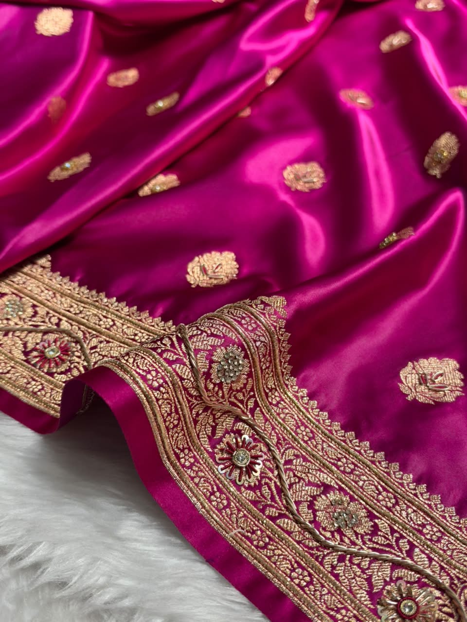 Rani Banarasi Satin Katan Saree With Ari & Zardozi Work Boota BSK65