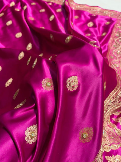 Rani Banarasi Satin Katan Saree With Ari & Zardozi Work Boota BSK65
