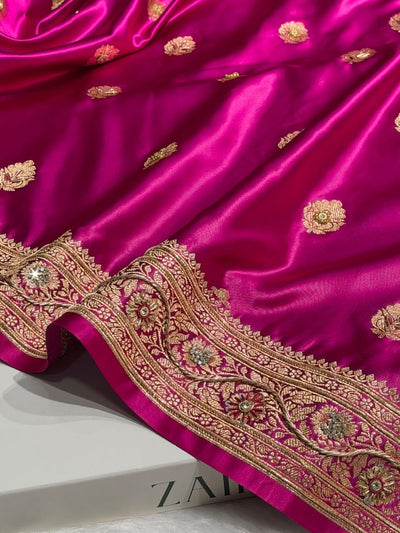 Rani Banarasi Satin Katan Saree With Ari & Zardozi Work Boota BSK65