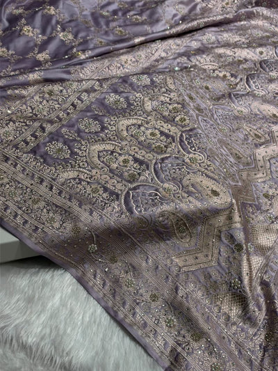 Dusty Lavender Jaal Pattern With Swarovski & Ari Stone Work Mashru Silk Saree BMCS109