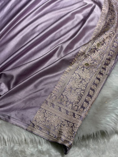 Dusty Lavender Jaal Pattern With Swarovski & Ari Stone Work Mashru Silk Saree BMCS109