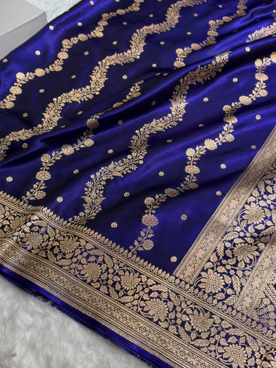 Banarasi Light Weight Satin Silk Royal Blue  Shades SS66