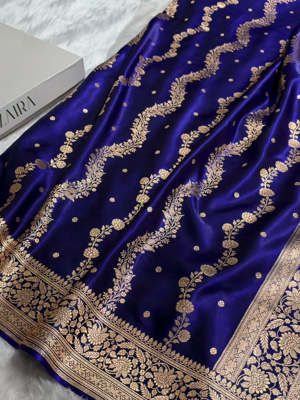 Banarasi Light Weight Satin Silk Royal Blue  Shades SS66