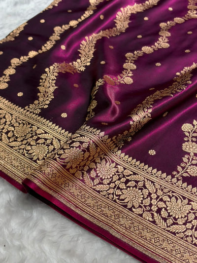 Banarasi Light Weight Satin Silk Deep Wine Shades SS66