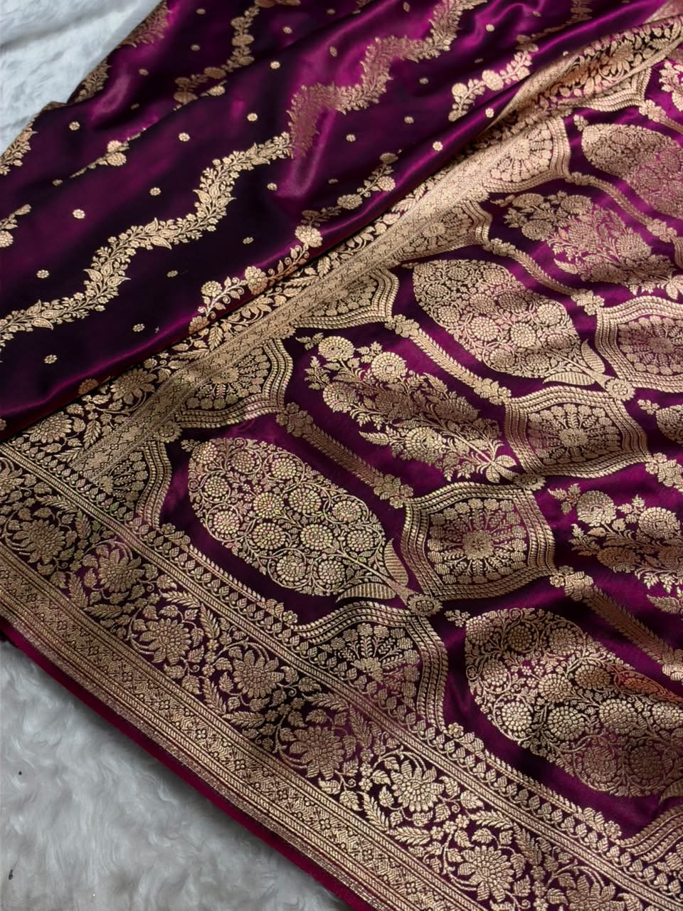 Banarasi Light Weight Satin Silk Deep Wine Shades SS66