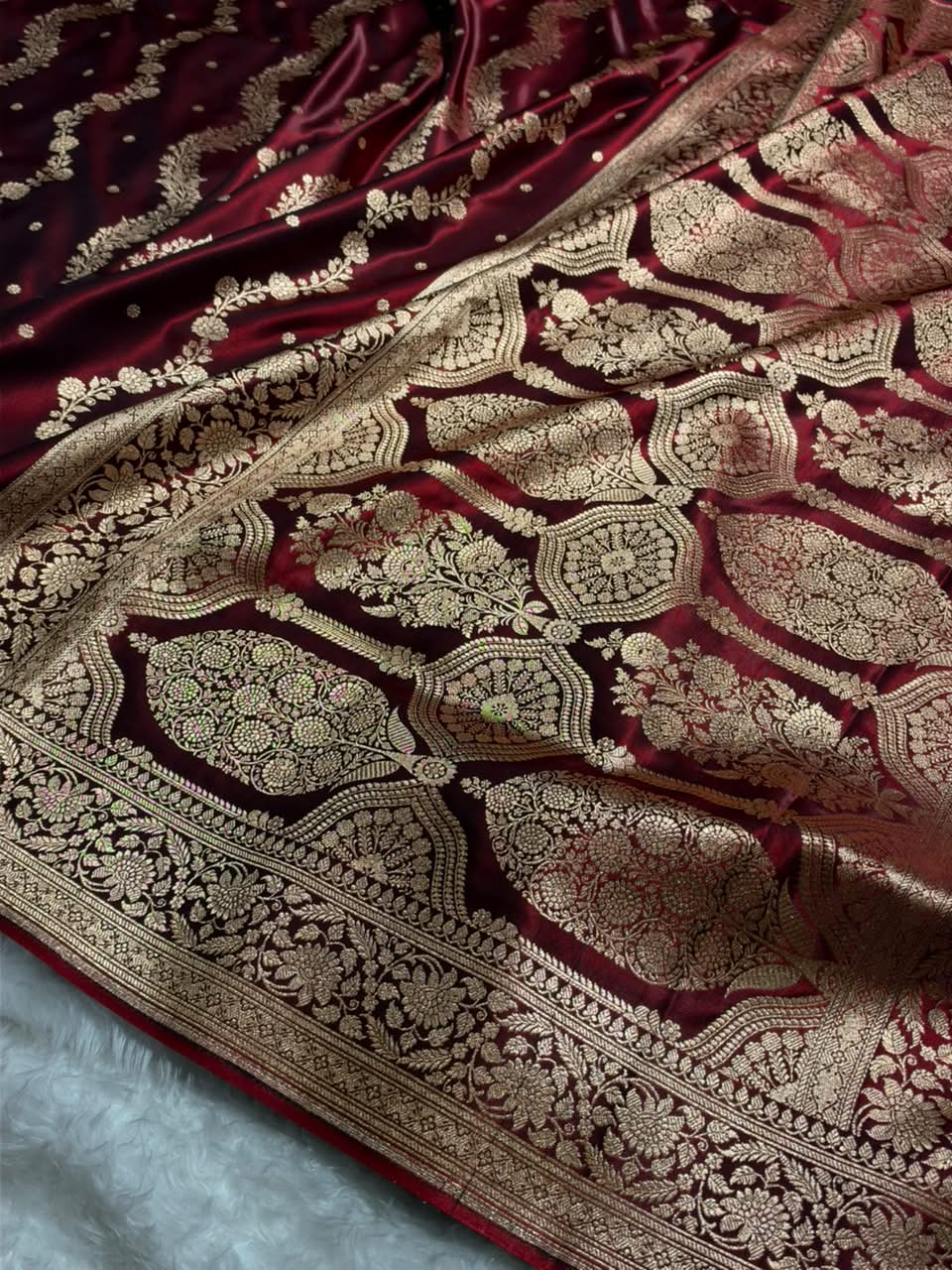 Banarasi Light Weight Satin Silk Maroon Shades SS66
