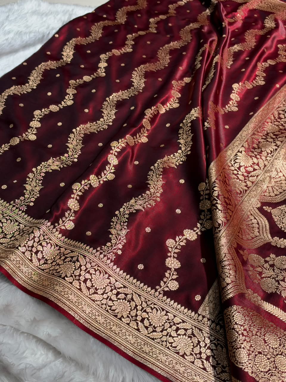 Banarasi Light Weight Satin Silk Maroon Shades SS66