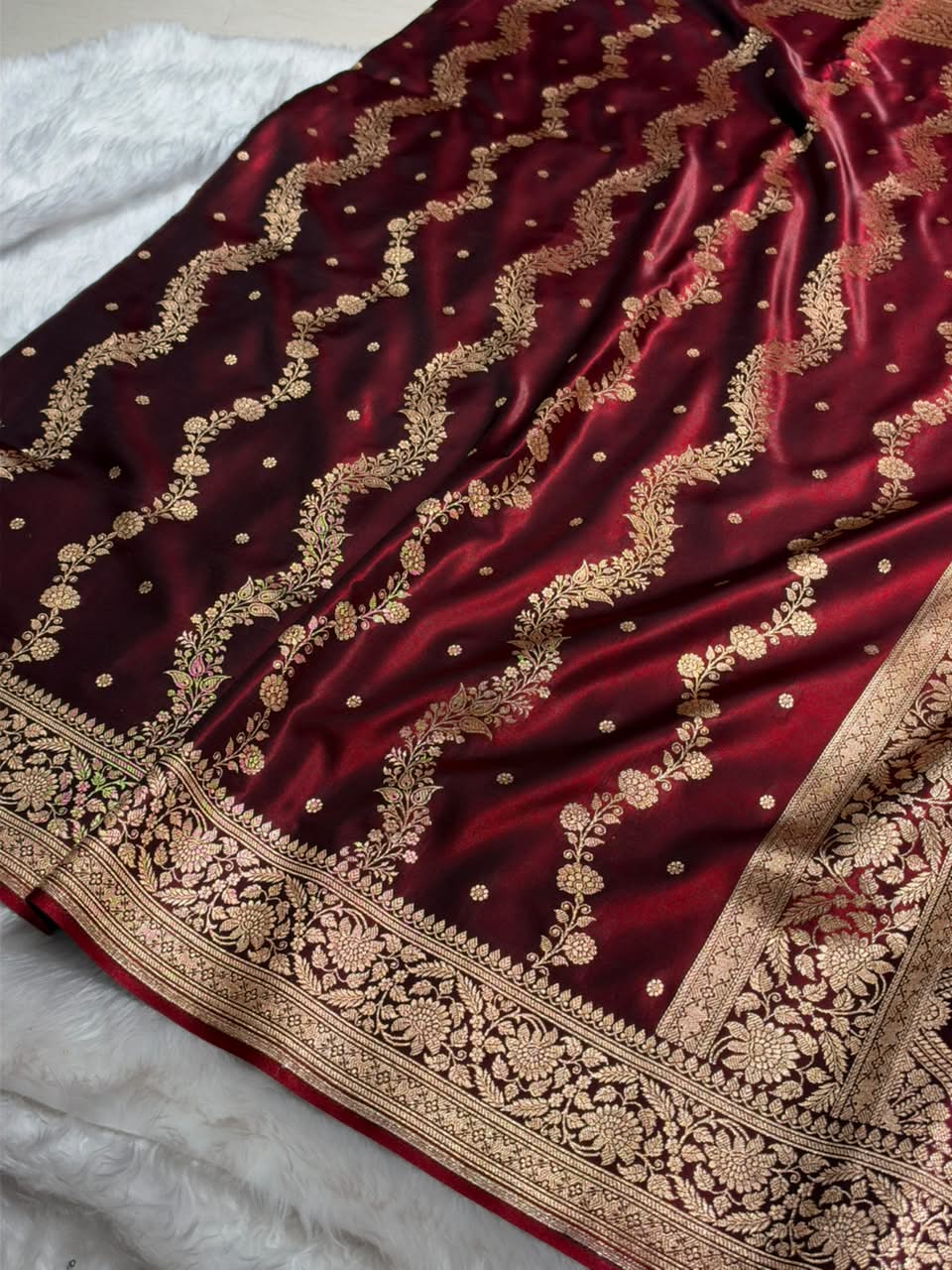 Banarasi Light Weight Satin Silk Maroon Shades SS66