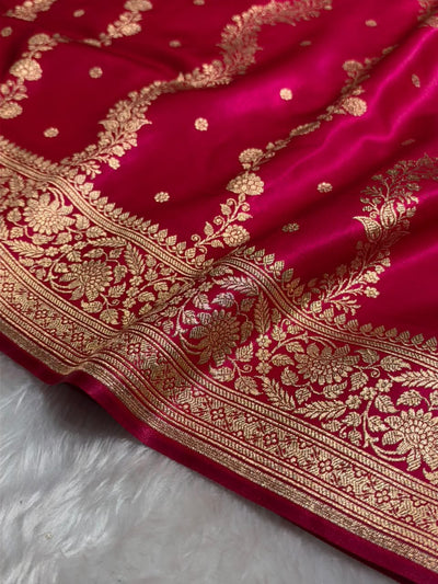 Banarasi Light Weight Satin Silk Rani Pink Shades SS66