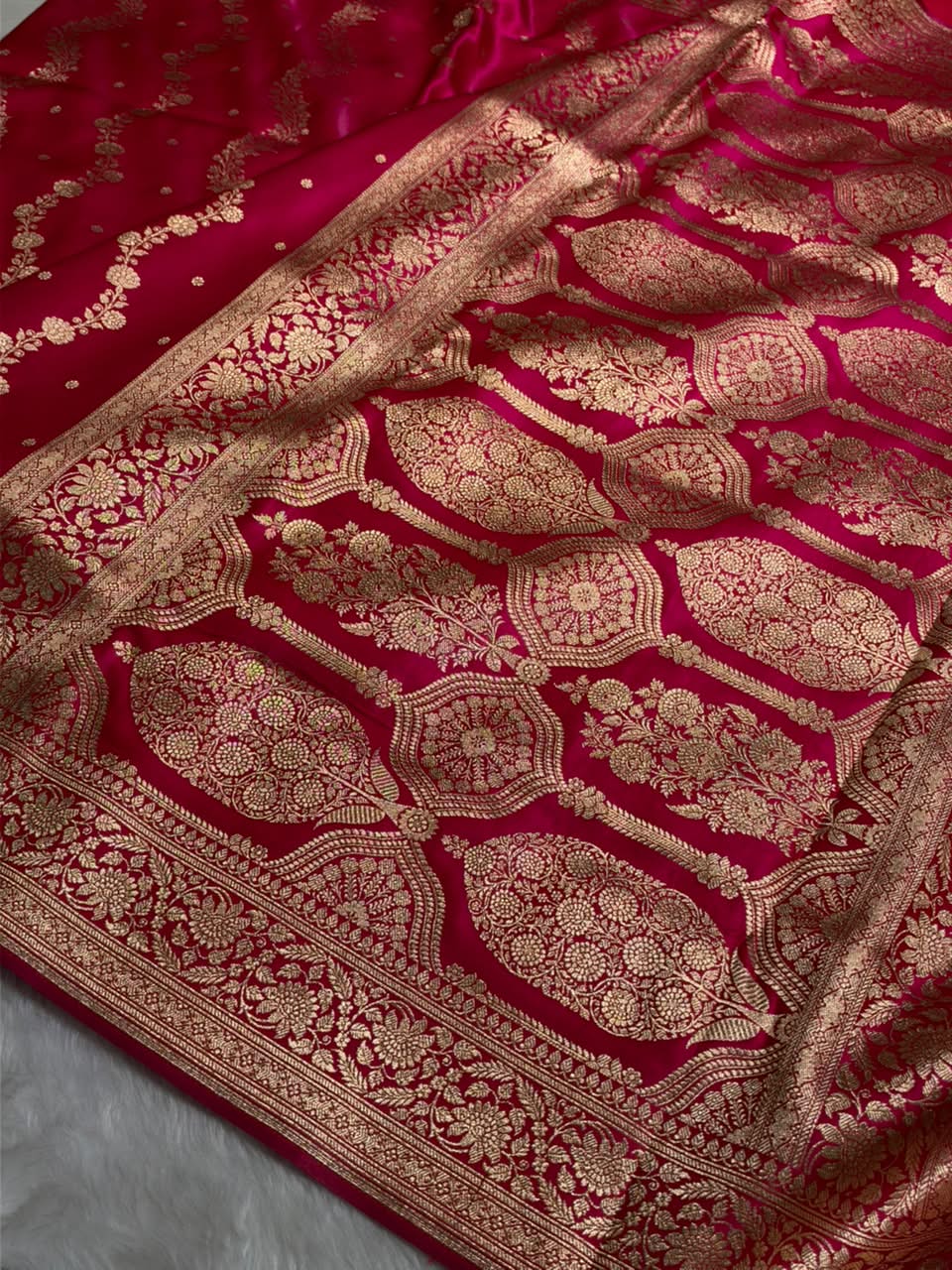 Banarasi Light Weight Satin Silk Rani Pink Shades SS66