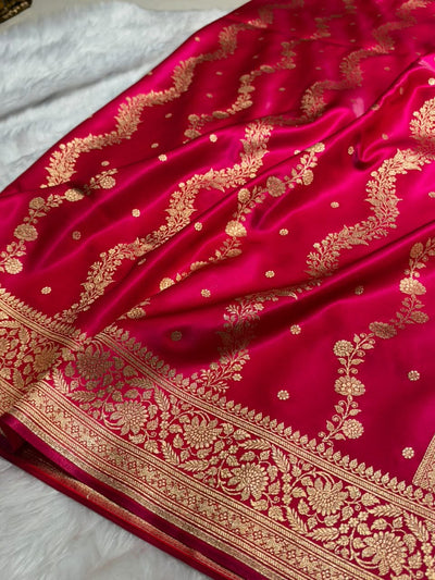 Banarasi Light Weight Satin Silk Rani Pink Shades SS66