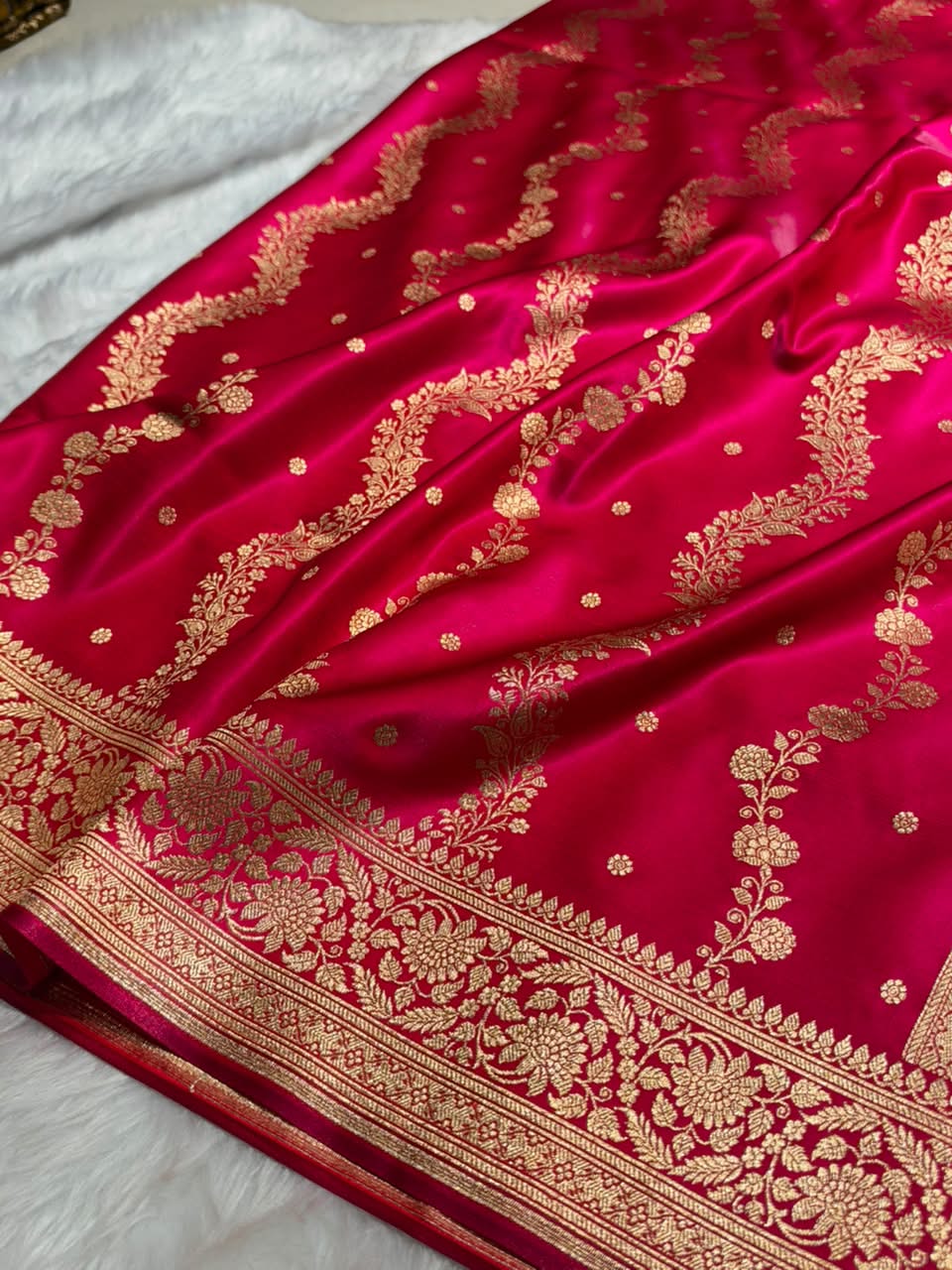 Banarasi Light Weight Satin Silk Rani Pink Shades SS66