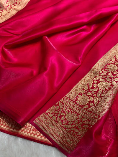Banarasi Light Weight Satin Silk Rani Pink Shades SS66