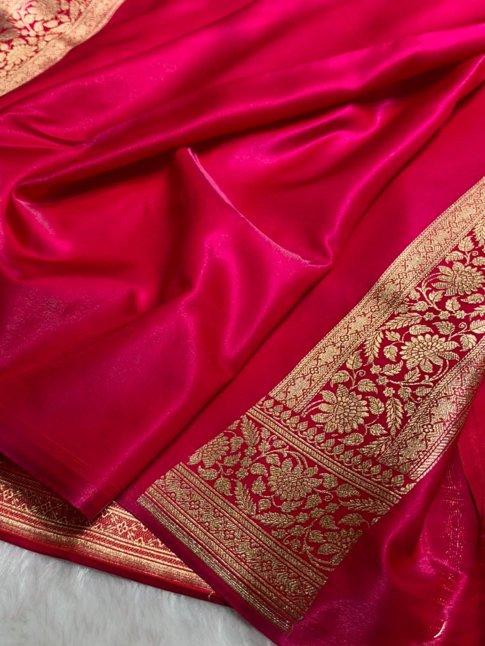 Banarasi Light Weight Satin Silk Rani Pink Shades SS66