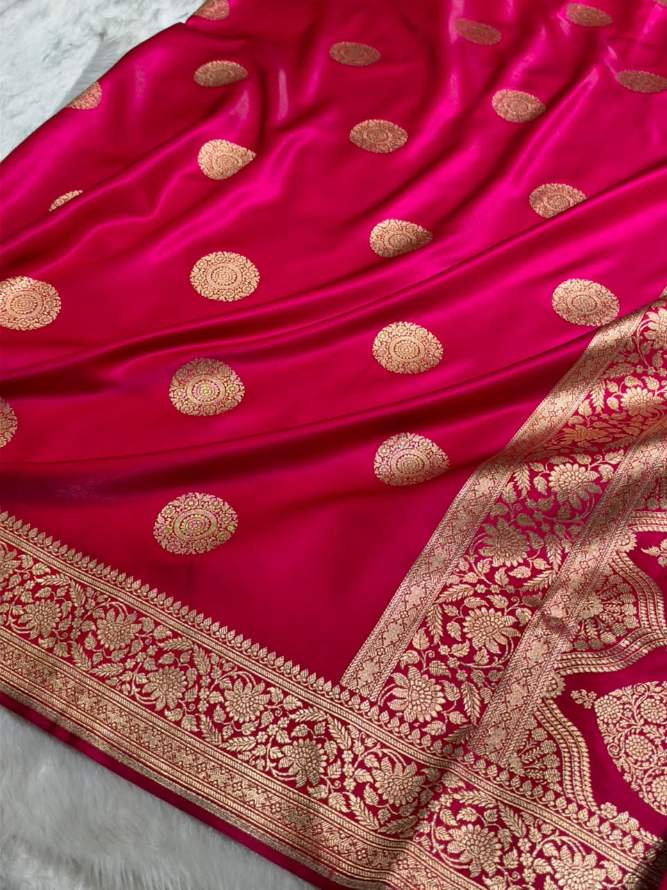 Banarasi Light Weight Satin Silk Rani Pink Shades SS67