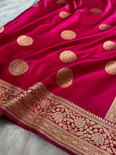 Banarasi Light Weight Satin Silk Rani Pink Shades SS67