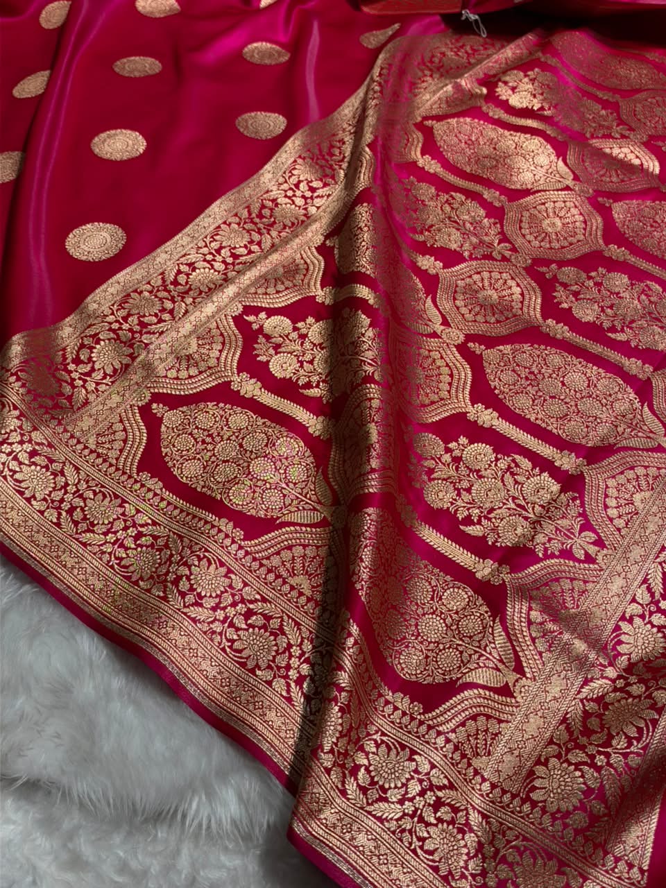 Banarasi Light Weight Satin Silk Rani Pink Shades SS67