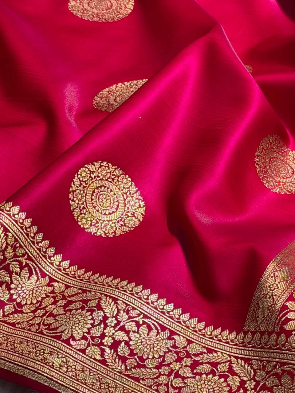 Banarasi Light Weight Satin Silk Rani Pink Shades SS67
