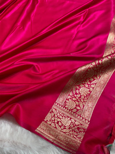 Banarasi Light Weight Satin Silk Rani Pink Shades SS67