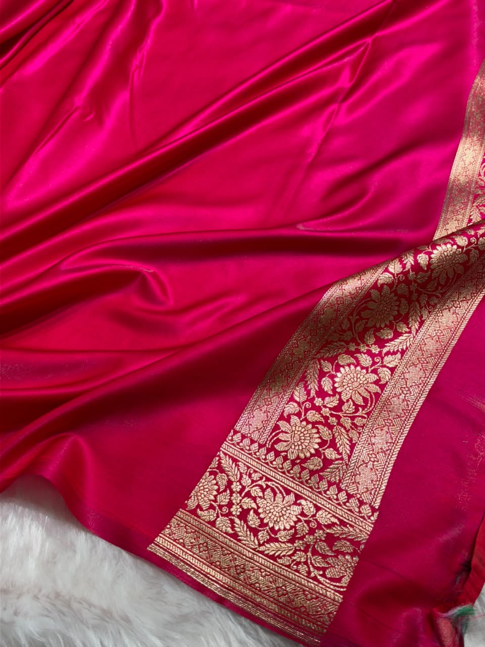 Banarasi Light Weight Satin Silk Rani Pink Shades SS67