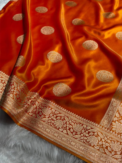 Banarasi Light Weight Satin Silk Orange Shades SS67