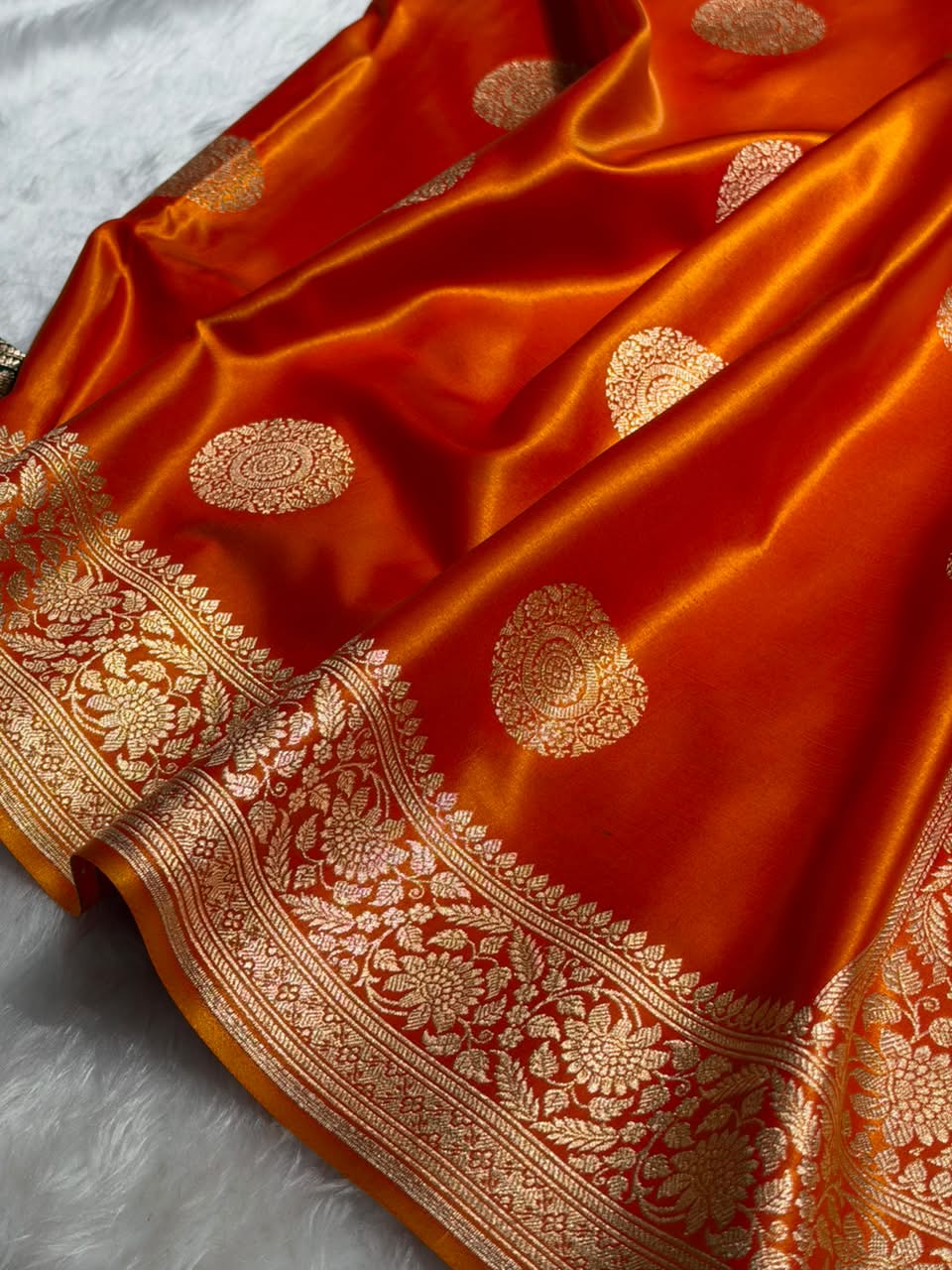 Banarasi Light Weight Satin Silk Orange Shades SS67