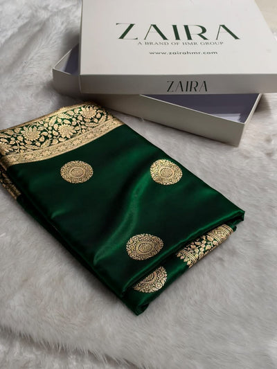 Banarasi Light Weight Satin Silk Bottle Green Shades SS67