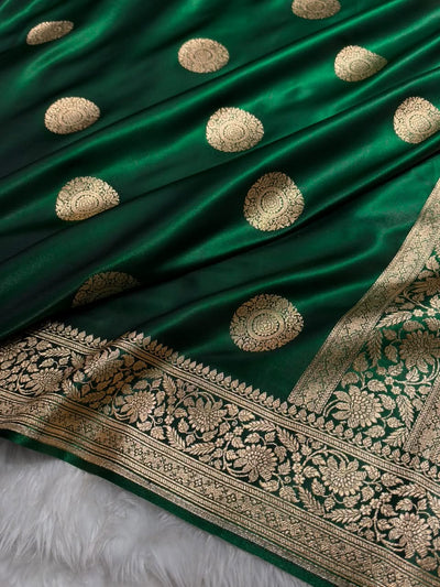 Banarasi Light Weight Satin Silk Bottle Green Shades SS67