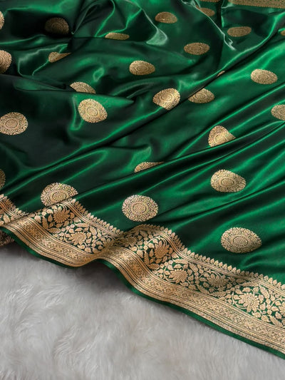 Banarasi Light Weight Satin Silk Bottle Green Shades SS67