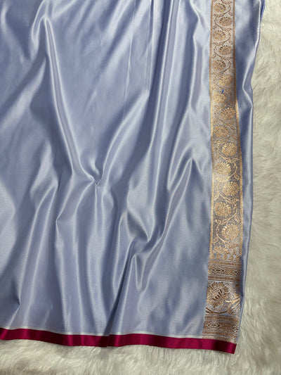 Powder Blue Shades Jaal Pattern Satin Katan Silk Saree SK25