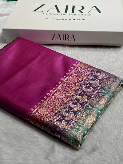 Banarasi Satin Katan Saree in Contrast Lavendar / Turquoise Shades SK131