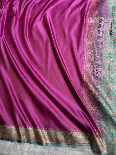 Banarasi Satin Katan Saree in Contrast Lavendar / Turquoise Shades SK131