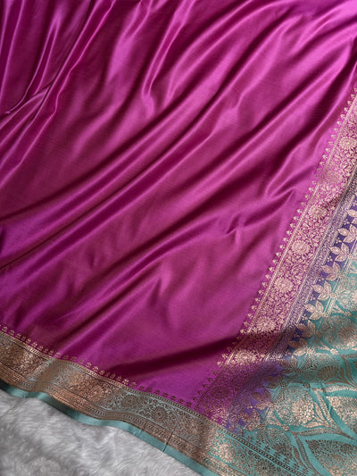 Banarasi Satin Katan Saree in Contrast Lavendar / Turquoise Shades SK131
