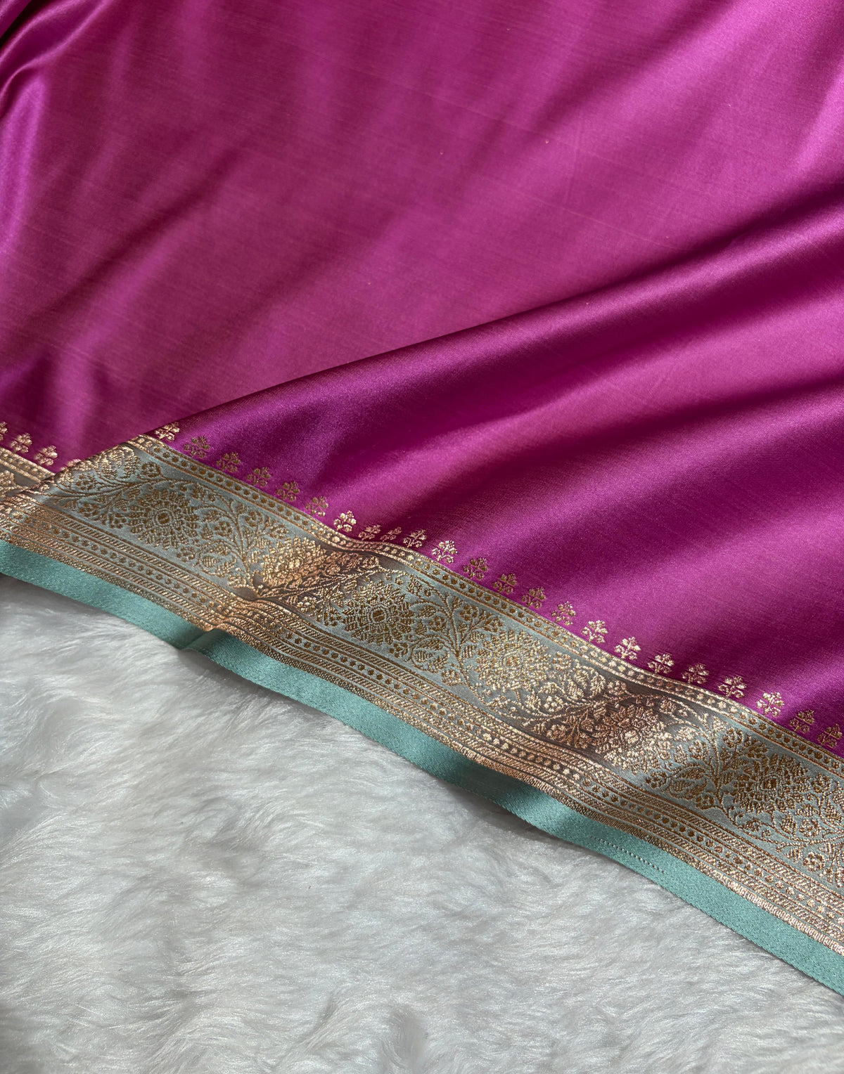 Banarasi Satin Katan Saree in Contrast Lavendar / Turquoise Shades SK131