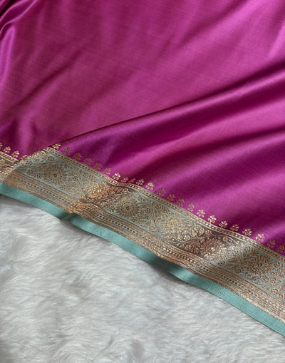 Banarasi Satin Katan Saree in Contrast Lavendar / Turquoise Shades SK131