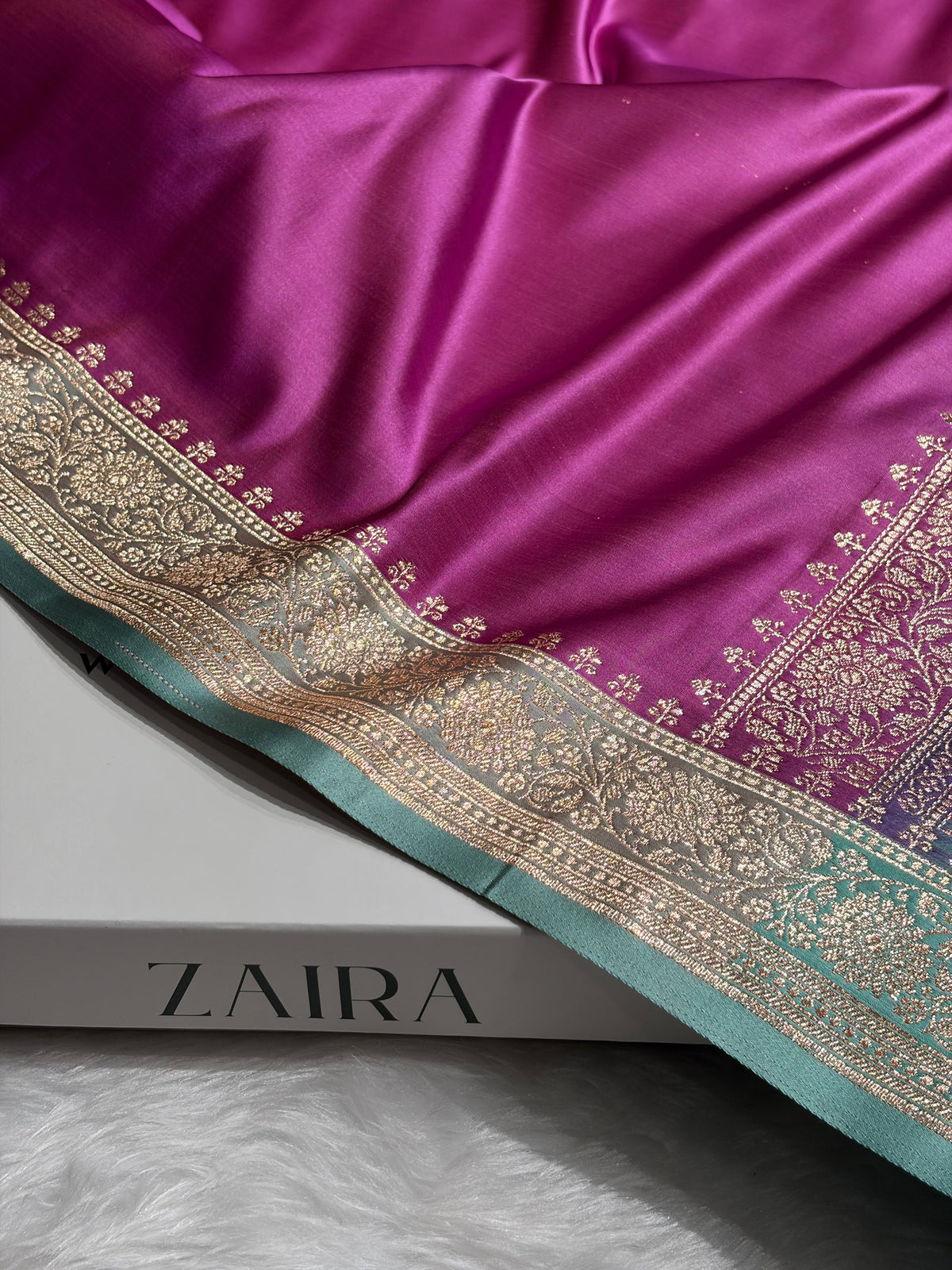 Banarasi Satin Katan Saree in Contrast Lavendar / Turquoise Shades SK131
