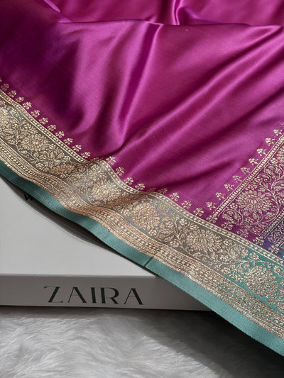 Banarasi Satin Katan Saree in Contrast Lavendar / Turquoise Shades SK131