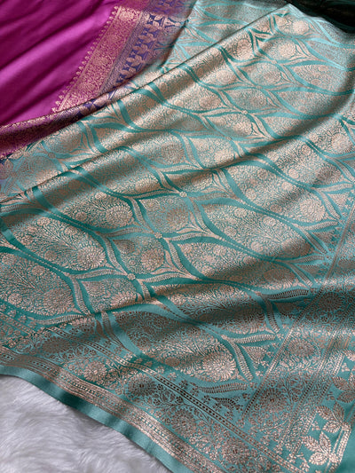Banarasi Satin Katan Saree in Contrast Lavendar / Turquoise Shades SK131