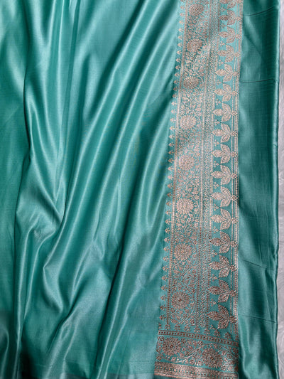 Banarasi Satin Katan Saree in Contrast Lavendar / Turquoise Shades SK131