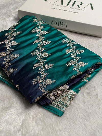 Peacock Ombre Shade Bridal Saree With Ari And Moti Work  BOMCS-01