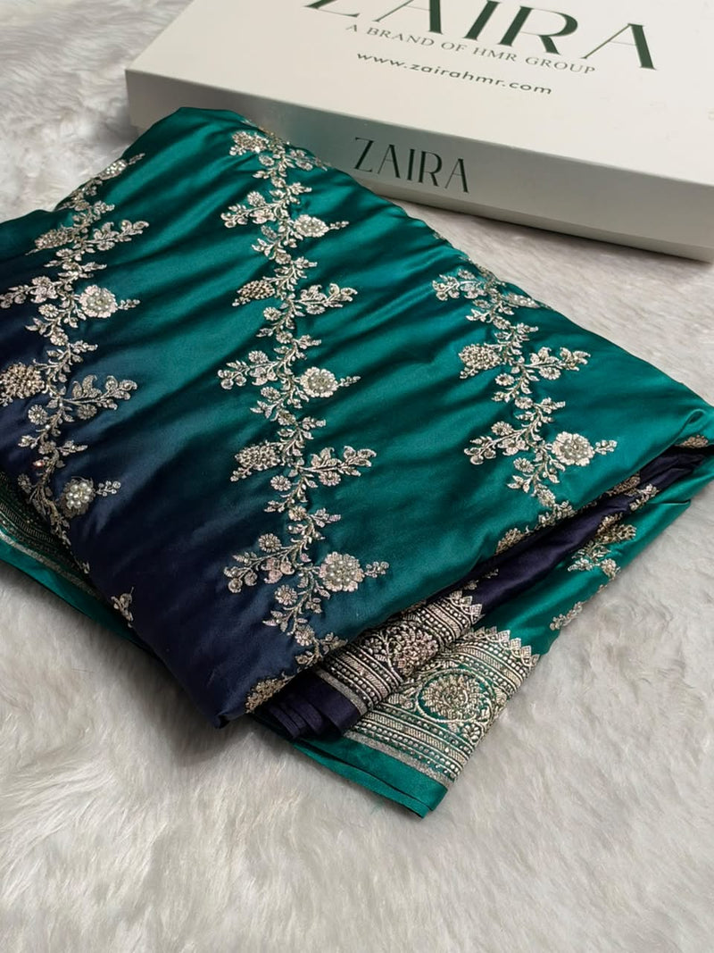 Peacock Ombre Shade Bridal Saree With Ari And Moti Work  BOMCS-01