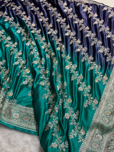Peacock Ombre Shade Bridal Saree With Ari And Moti Work  BOMCS-01